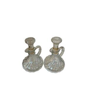 Vintage STOHA German Glass Oil & Vinegar Cruet Set With Stoppers 5.5" Tall